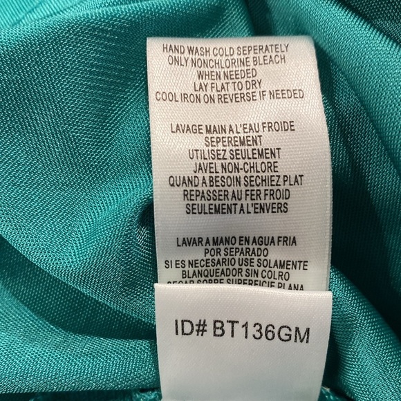 BCBGMAXAZRIA Large Teal Green Shimmery Empire Waist Cocktail Party Midi Dress - Picture 7 of 8